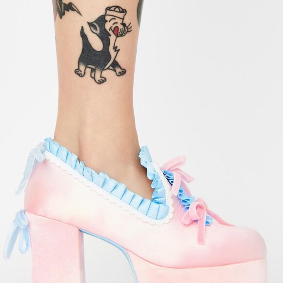 Dollskill Sugarthrillz Blue and pink satin shoes US 5 - Picture 12 of 12